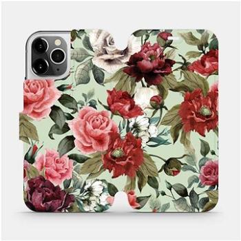 Flipové pouzdro na mobil Apple iPhone 12 Pro - MD06P Růže a květy na světle zeleném pozadí (5903516375790)