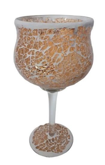 Champagne skleněný svícen na noze Mosaik - Ø 11*25 cm 84817