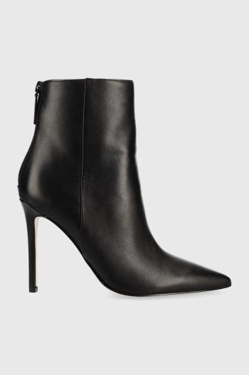 Kožené kotníkové boty Guess Selma dámské, černá barva, na podpatku
