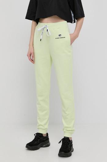 Bavlněné kalhoty Chiara Ferragni dámské, zelená barva, s aplikací