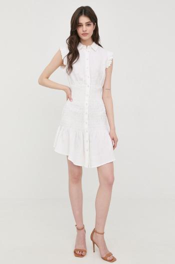 Plátěné šaty Guess bílá barva, mini