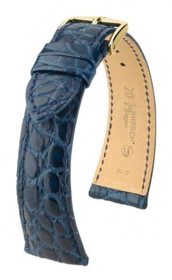 Řemínek Hirsch Regent 1 alligator - modrý, mat - M - řemínek 18 mm (spona 16 mm)