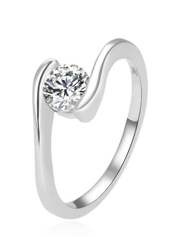 Beneto Elegantní stříbrný prsten s čirým zirkonem AGG367 60 mm