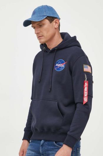 Mikina Alpha Industries Space Shuttle Hoody pánská, tmavomodrá barva, s kapucí, s potiskem, 178317.07