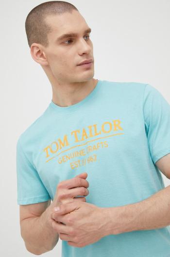 Bavlněné tričko Tom Tailor tyrkysová barva, s potiskem