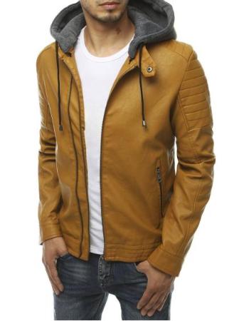Pánská koženková bunda s kapucí khaki STYLE