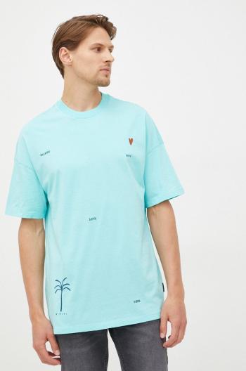 Bavlněné tričko Sisley tyrkysová barva, s aplikací