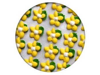 Cukrová dekorace - Květy jednoduché s lístkem 35ks žluté - Frischmann