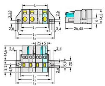 Kolíková lišta WAGO 721-203/031-000, počet kontaktů 3, řádků 1, 50 ks