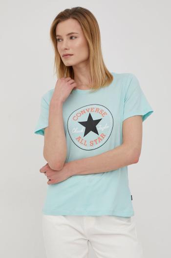 Bavlněné tričko Converse tyrkysová barva