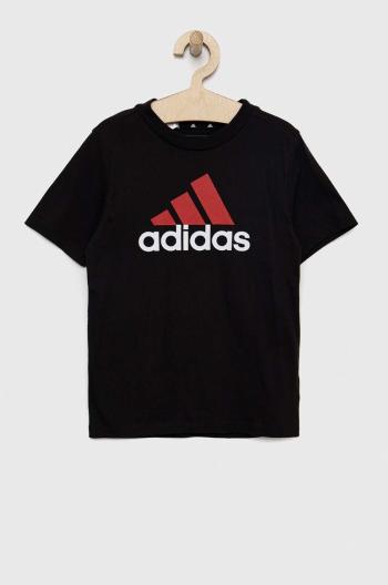 Dětské bavlněné tričko adidas U BL 2 TEE černá barva, s potiskem