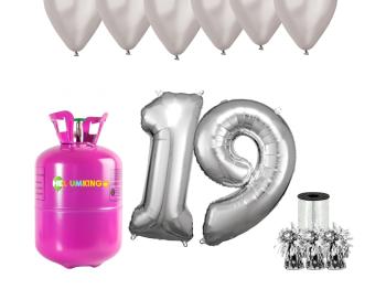 HeliumKing Helium párty set na 19. narozeniny se stříbrnými balónky