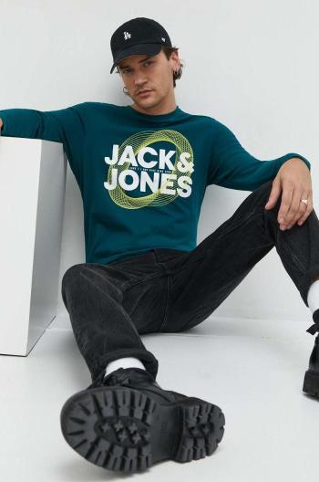 Bavlněné tričko s dlouhým rukávem Jack & Jones JCOLUCA TEE LS CREW NECK FST zelená barva, s potiskem, 12225444