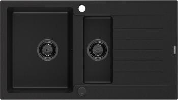 MEXEN/S Matias granitový dřez 1.5 s odkapávačem 900 x 505 mm, černý, černý sifon 6502901505-77-B