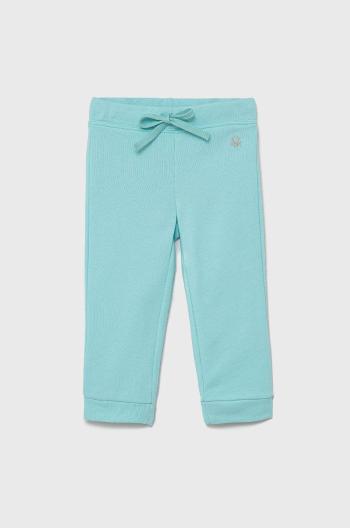 Dětské bavlněné kalhoty United Colors of Benetton tyrkysová barva, hladké