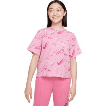 Nike NK NSW TEE BOXY SWOOSHFETTI Dívčí tričko, růžová, velikost XL