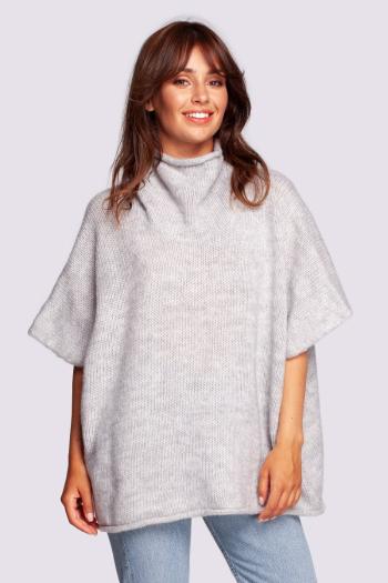 Světle šedé oversized rolákové pončo BK084