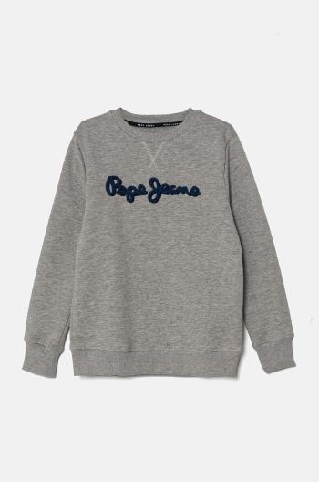 Dětská bavlněná mikina Pepe Jeans NEW LAMONTY CREW šedá barva, s aplikací, PB581613