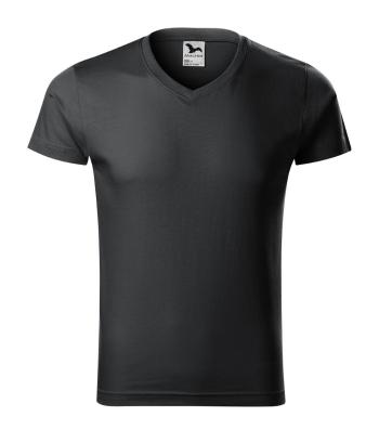 MALFINI Pánské tričko Slim Fit V-neck - Ebony gray | XXXL