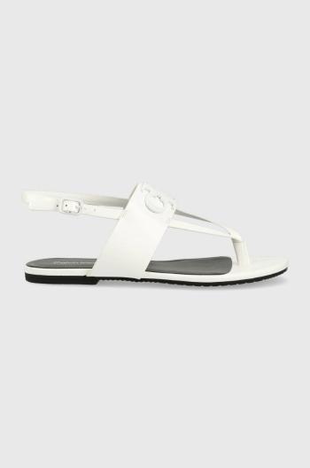 Kožené sandály Calvin Klein Jeans FLAT SANDAL HW dámské, bílá barva, YW0YW00953