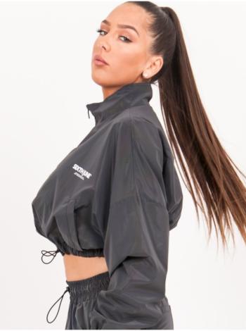 Tmavě šedá dámská crop top bunda black jacket short reflective June Sixth