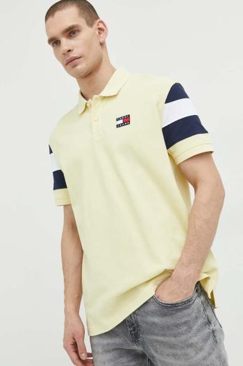 Bavlněné polo tričko Tommy Jeans žlutá barva, s aplikací