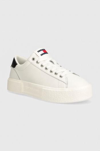 Kožené sneakers boty Tommy Jeans TJW FOXING FLATFORM bílá barva, EN0EN02567