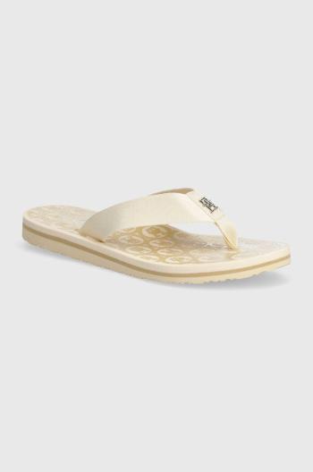 Žabky Tommy Hilfiger TH EMBLEM BEACH SANDAL dámské, béžová barva, na plochém podpatku, FW0FW07900