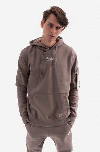 Bavlněná mikina Alpha Industries Organics EMB Hoody pánská, béžová barva, s kapucí, s aplikací, 118350.628-cream