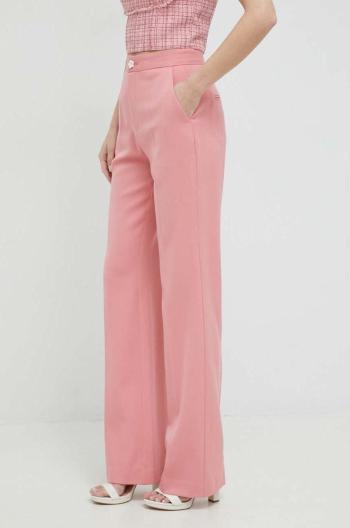 Kalhoty se směsi vlny Custommade Petry dámské, růžová barva, široké, high waist