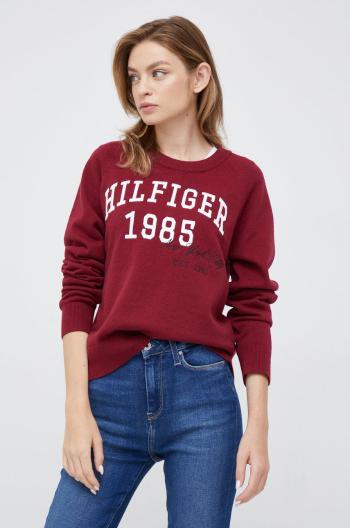 Svetr z vlněné směsi Tommy Hilfiger dámský, vínová barva,