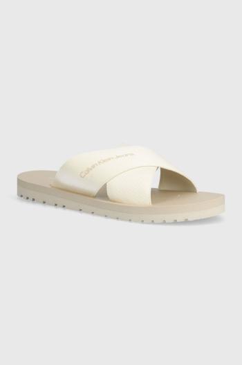 Pantofle Calvin Klein Jeans CROSS SANDAL SLIPON RP IN BTW pánské, béžová barva, YM0YM00942