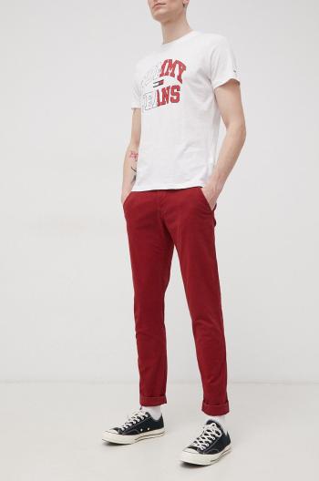 Kalhoty Tommy Jeans pánské, vínová barva, ve střihu chinos