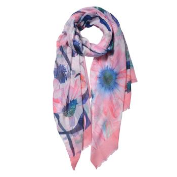 Růžovo modrý šátek s květy - 70*180 cm JZSC0551P