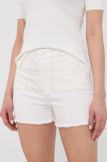 Džínové šortky Love Moschino dámské, bílá barva, hladké, high waist