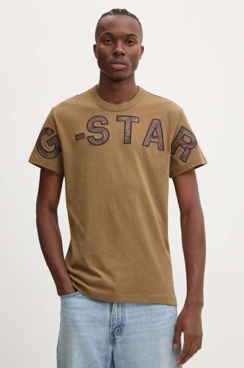 Bavlněné tričko G-Star Raw hnědá barva, s aplikací, D25533-C336