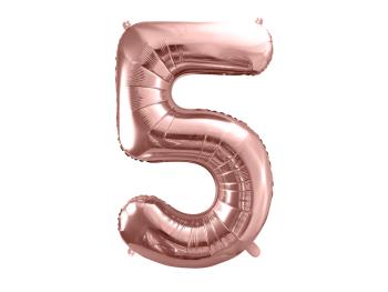 PartyDeco Fóliový balónek narozeninové číslo 5 - růžovo-zlatý