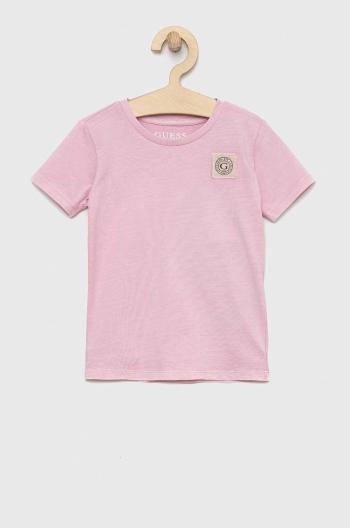 Dětské bavlněné tričko Guess růžová barva, s aplikací