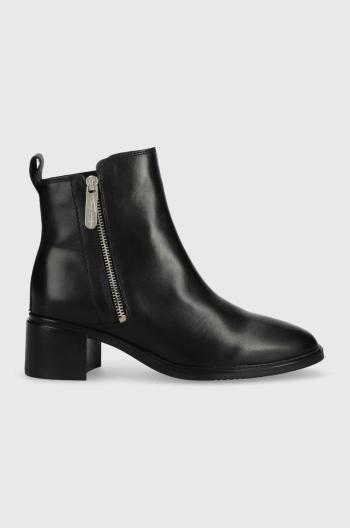 Kožené kotníkové boty Tommy Hilfiger Zip Leather Mid Heel Boot dámské, černá barva, na podpatku