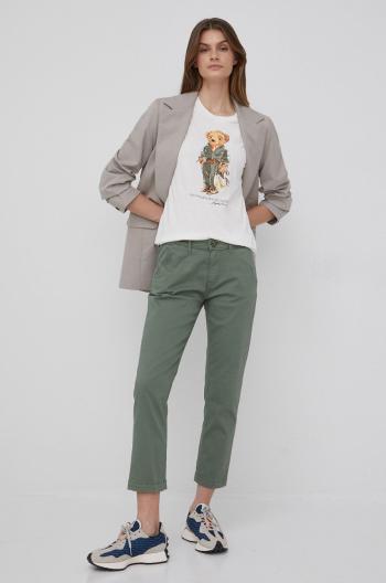 Kalhoty Pepe Jeans Maura dámské, zelená barva, střih chinos, medium waist