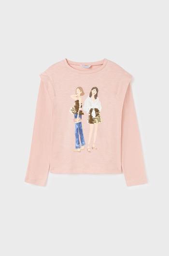 Dětská bavlněná košile s dlouhým rukávem Mayoral růžová barva