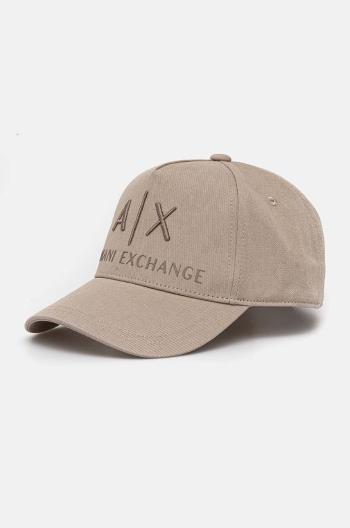 Bavlněná čepice Armani Exchange béžová barva, s aplikací