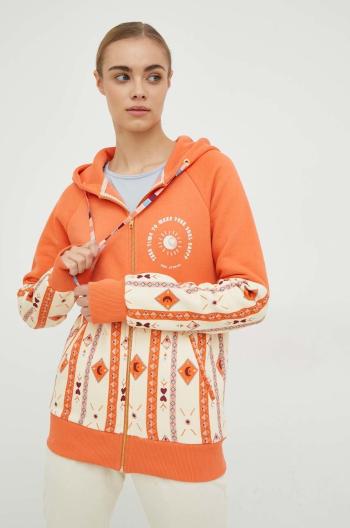 Mikina Femi Stories dámská, oranžová barva, s kapucí, vzorovaná