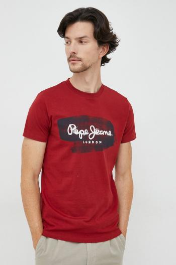 Bavlněné tričko Pepe Jeans červená barva, s potiskem