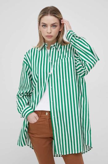 Bavlněné tričko Y.A.S dámská, zelená barva, relaxed, s klasickým límcem