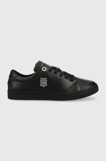 Kožené sneakers boty Tommy Hilfiger Th Hardware Logo Cupsole černá barva