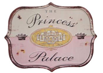 Růžová nástěnná kovová cedule Princess Palace - 33*25 cm 8PL-27982222