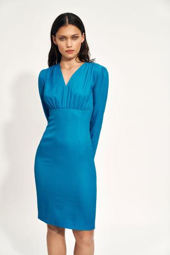 Modré nařasené midi šaty S211