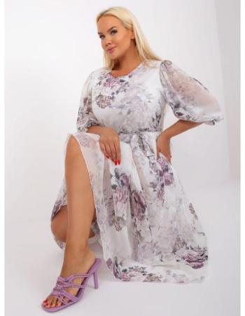 Dámské šaty s páskem midi plus size ANIA bílé  