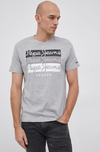 Tričko Pepe Jeans Abaden pánské, šedá barva, s potiskem